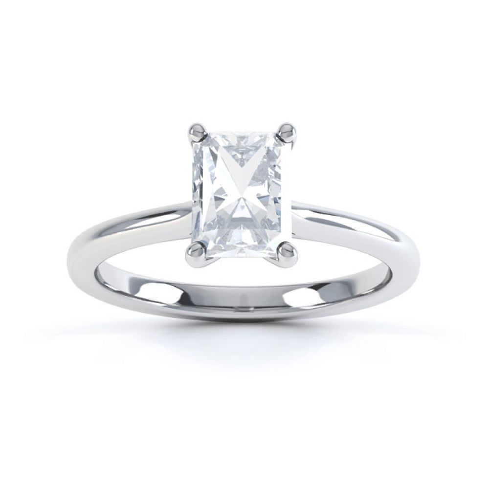 Classic 4 Claw Emerald Cut Diamond Solitaire Top View