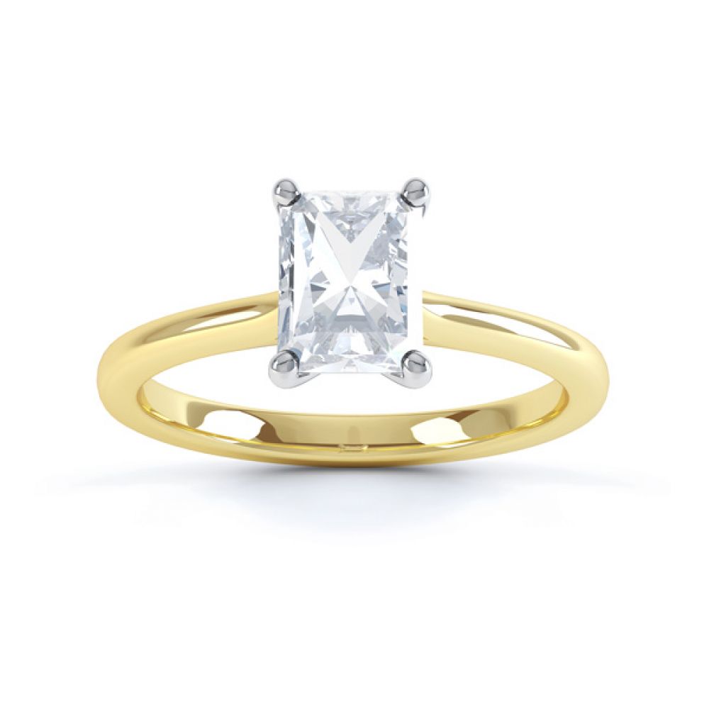 Classic 4 Claw Emerald Cut Diamond Solitaire Top View In Yellow Gold