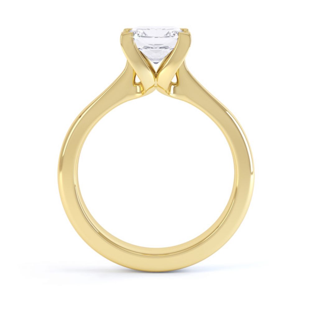 Folded 4 Claw Princess Cut Engagement Ring Side View In Yellow Gold