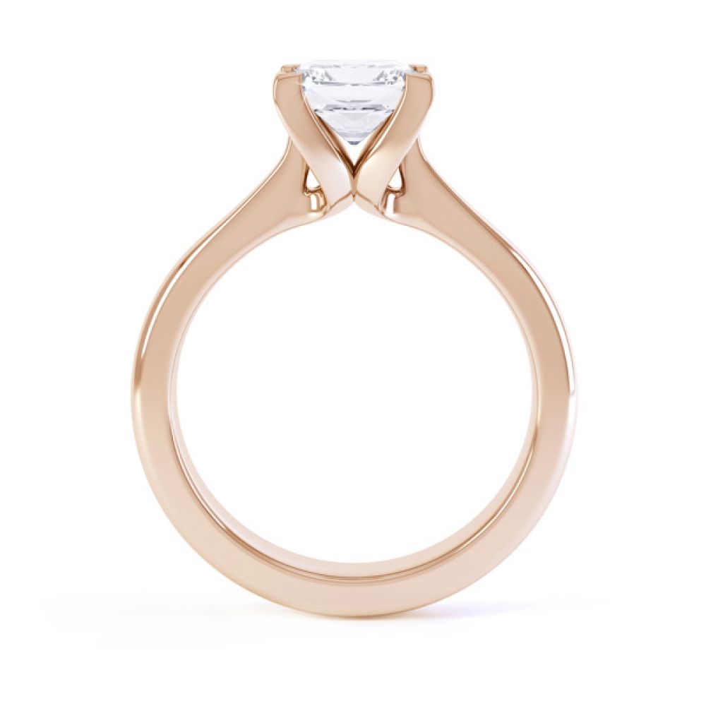 Folded 4 Claw Princess Cut Engagement Ring Side View In Rose Gold Folded 4 Claw Princess Cut Engagement Ring Side View In Rose Gold