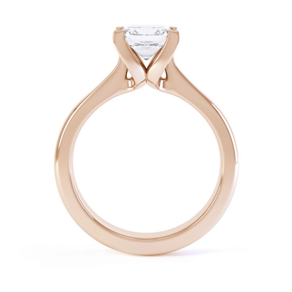 Folded 4 Claw Princess Cut Engagement Ring Side View In Rose Gold