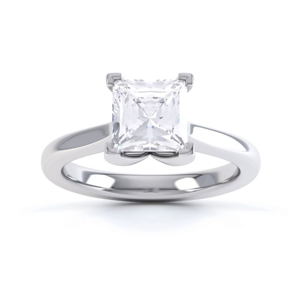 Folded 4 Claw Princess Cut Engagement Ring Front View