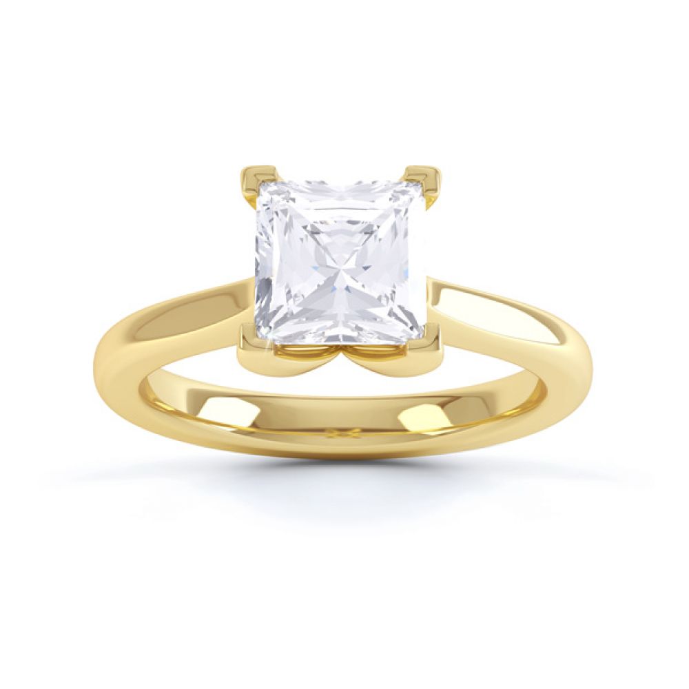 Folded 4 Claw Princess Cut Engagement Ring Front View Yellow Gold