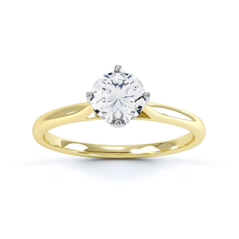 4 Claw Wedfit Compass Set Solitaire Ring Front View In Yellow