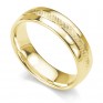 Court shaped 6mm wedding ring with central cross hatched textured pattern in yellow gold Court shaped 6mm wedding ring with central cross hatched textured pattern in yellow gold