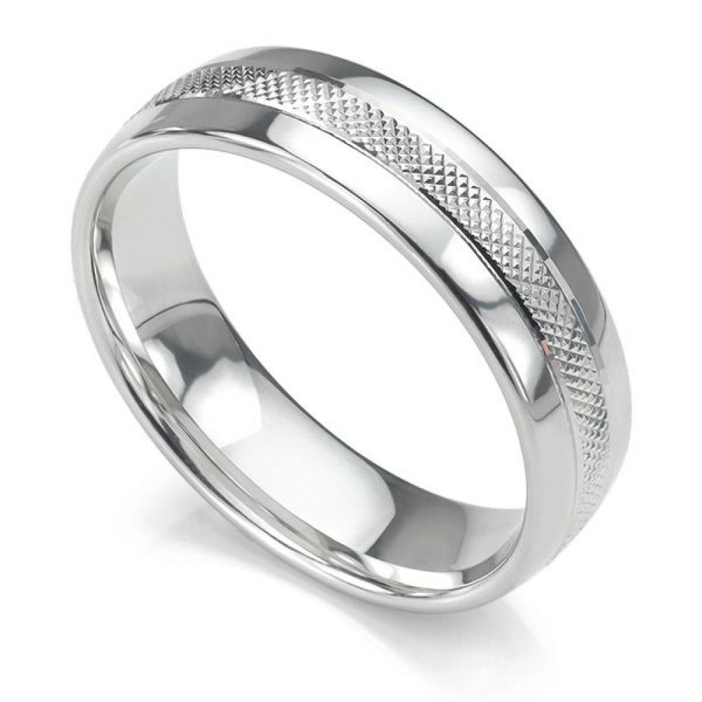 Cross Hatched Patterned Wedding Ring