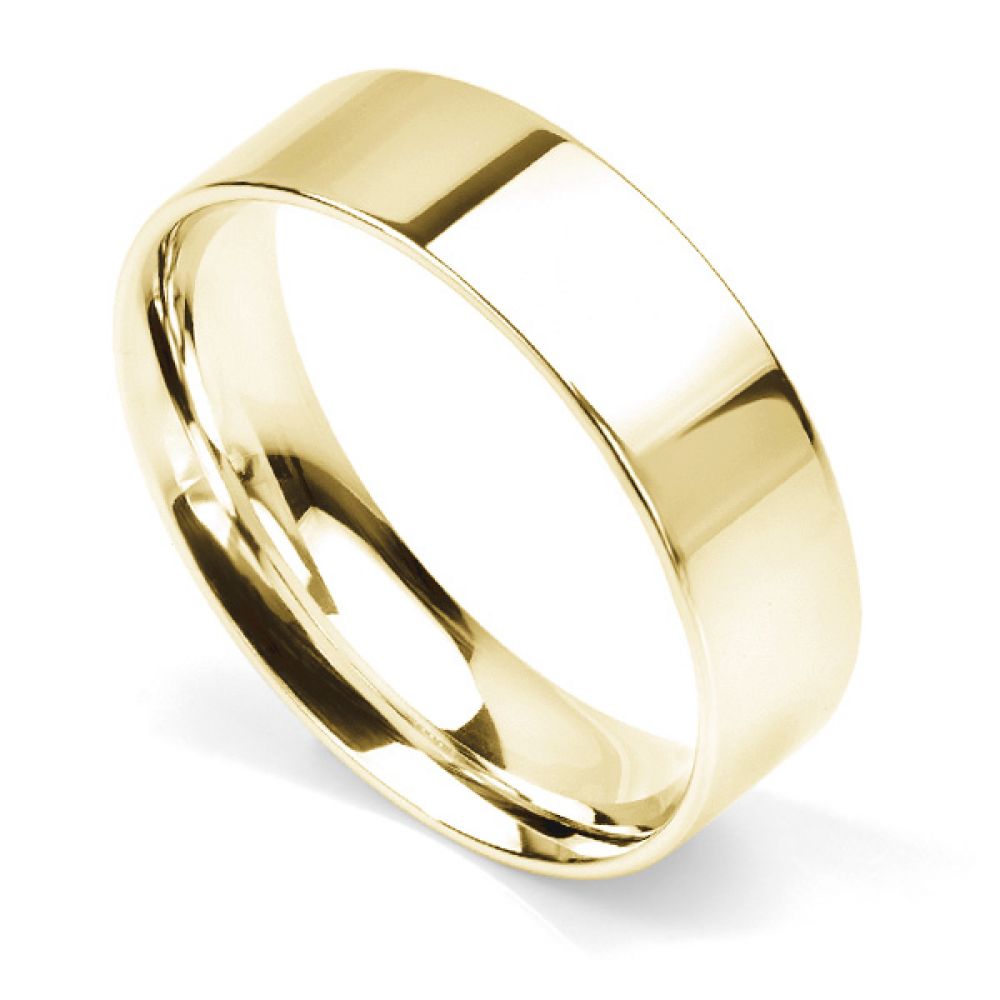 Flat court wedding ring 6mm light weight in Yellow Gold