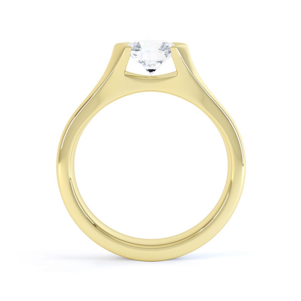 V Shaped Part Bezel Diamond Engagement Ring Side View In Yellow Gold