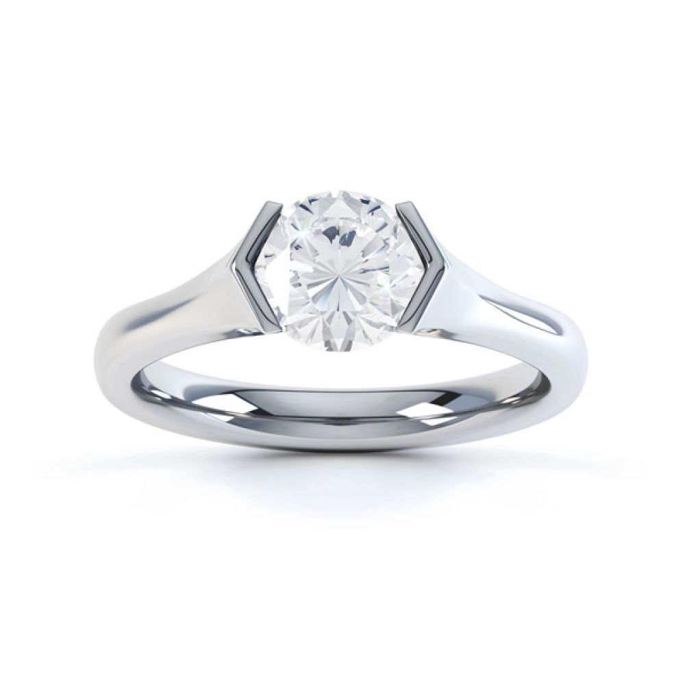 V Shaped Part Bezel Diamond Engagement Ring Top View