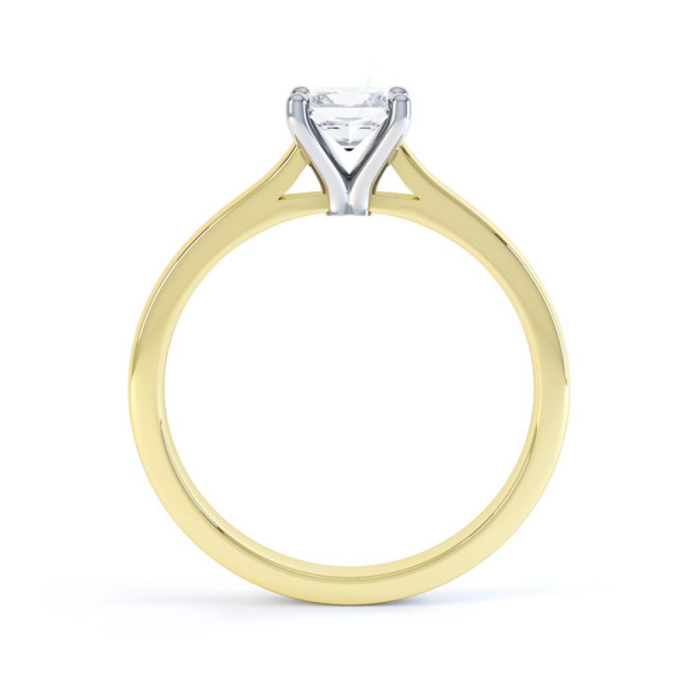 Slim Shoulder 4 Claw Princess Diamond Engagement Ring Side View In Yellow Gold