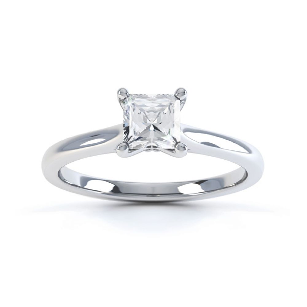 Slim Shoulder 4 Claw Princess Diamond Engagement Ring Top View