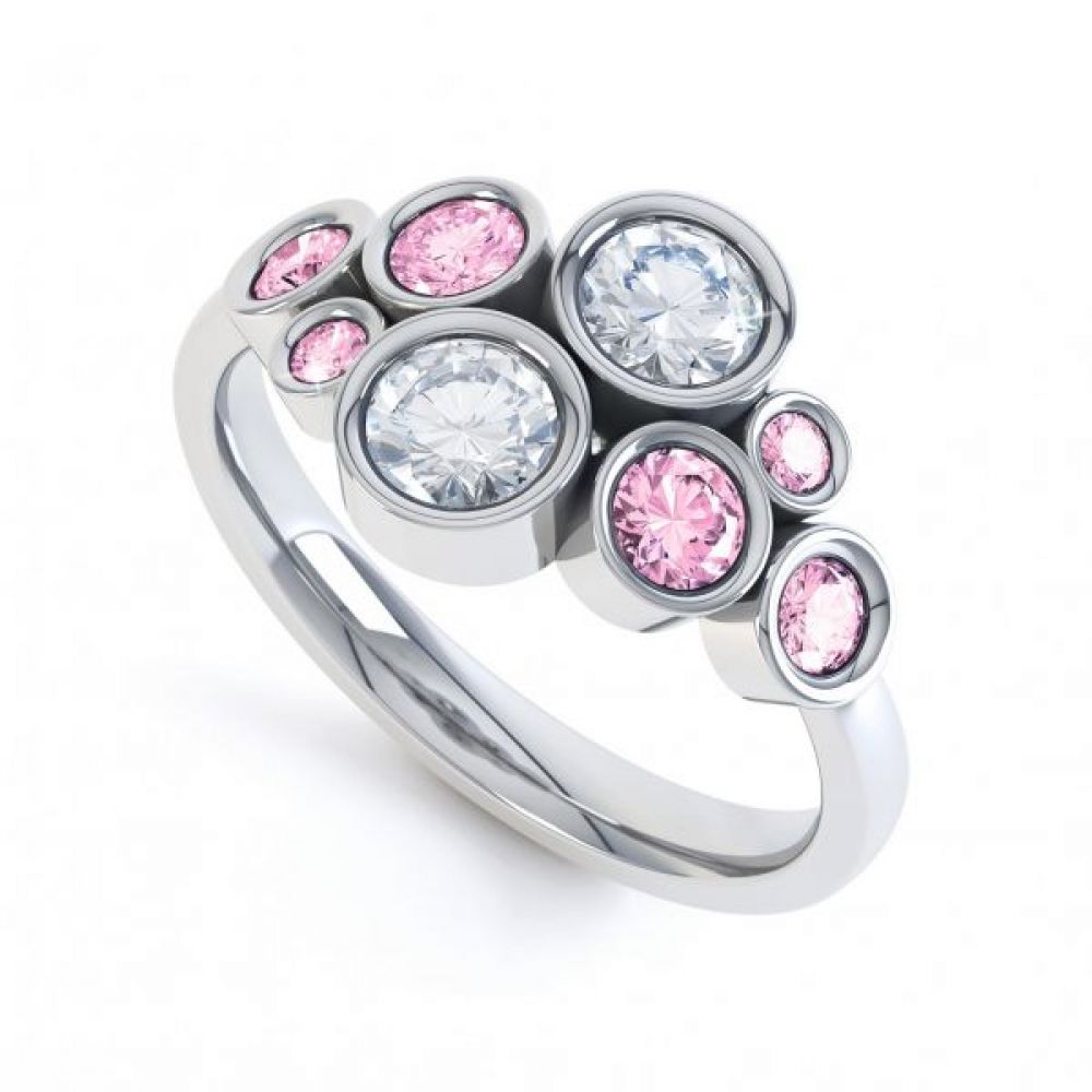 Pink Sapphire and Diamond Bubble Ring