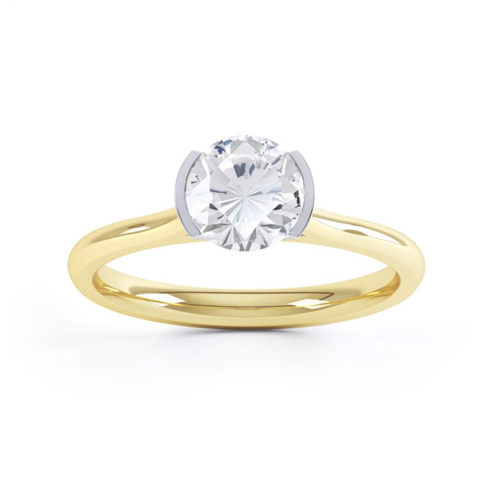 Fluted Part Engagement Ring with High Setting Front View In Yellow Gold