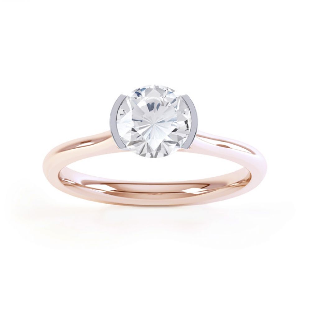 Fluted Part Engagement Ring with High Setting Front View In Rose Gold