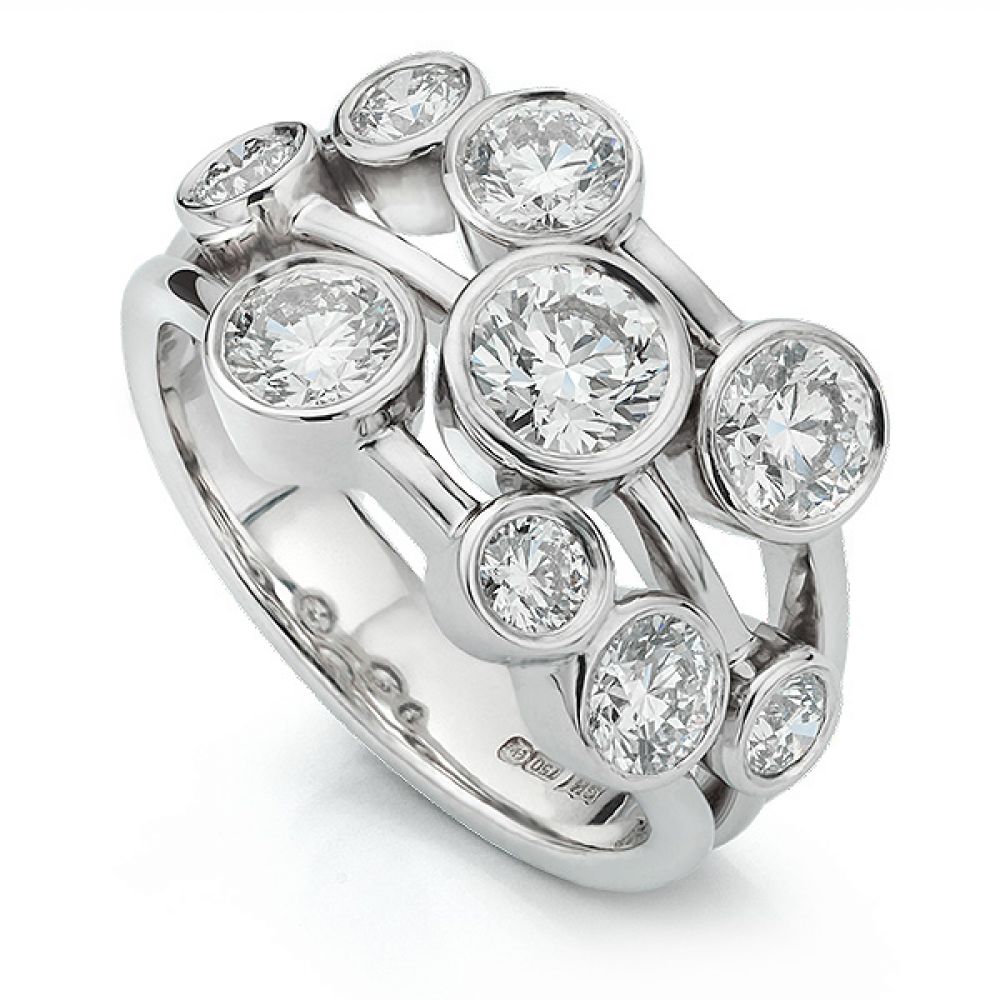 White gold 2 carat diamond raindance inspired bubble ring in white gold