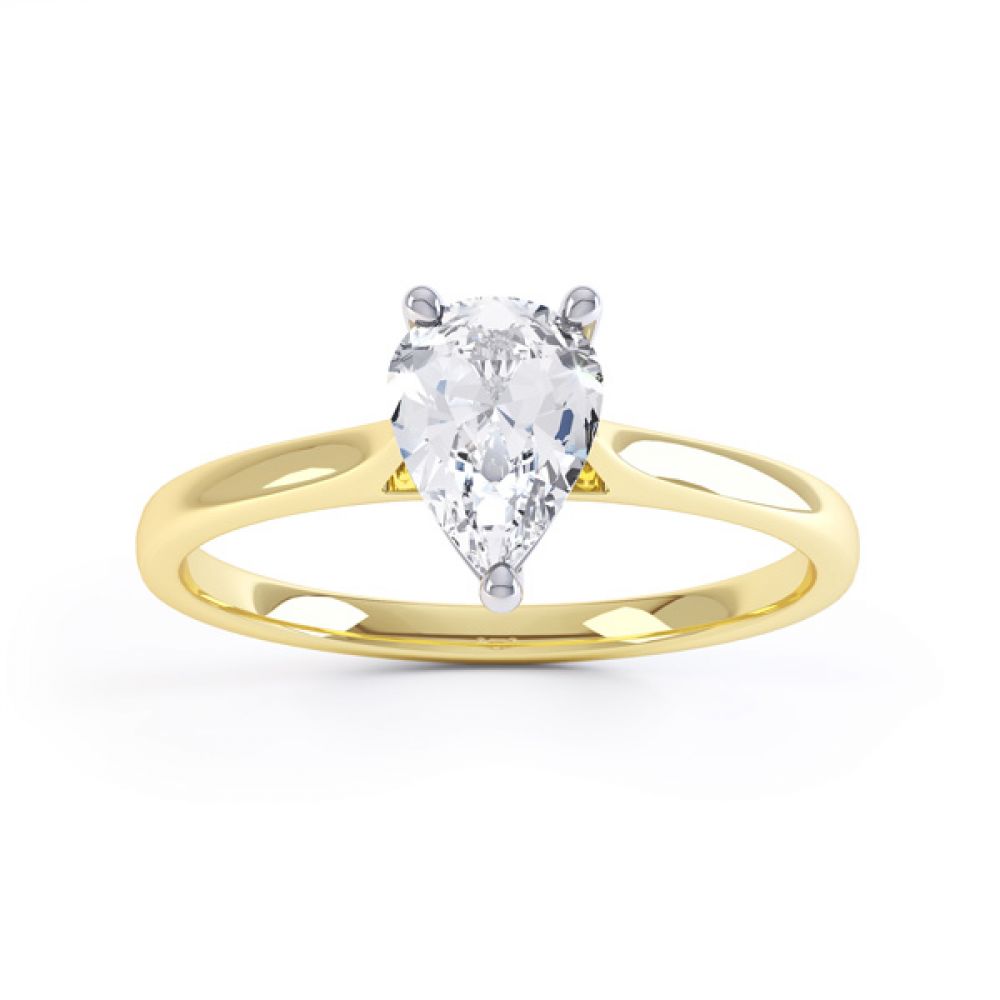 Round Claw Pear Shaped Solitaire Engagement Ring Front View Yellow Gold