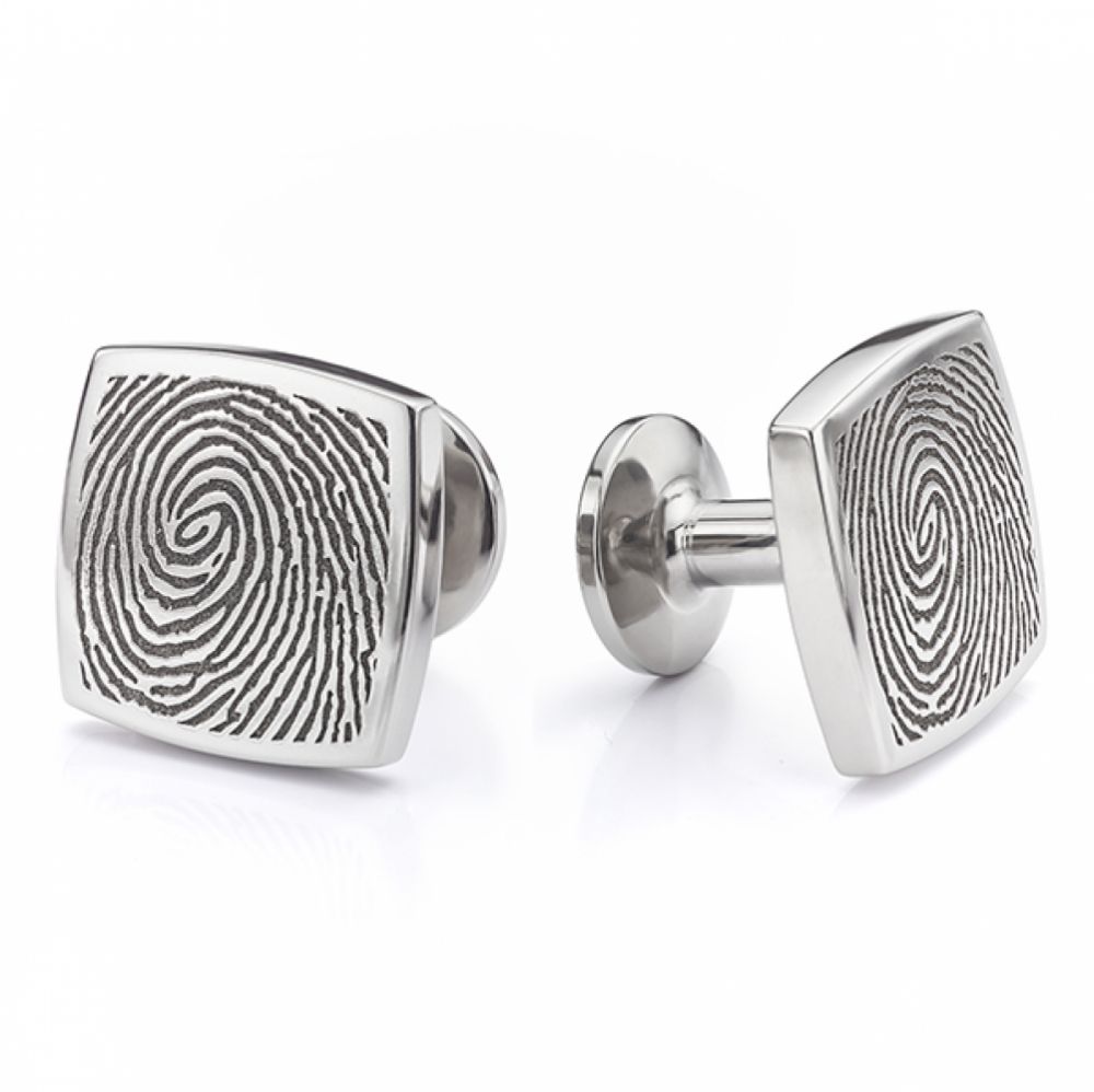 Mens square fingerprint cufflinks in titanium