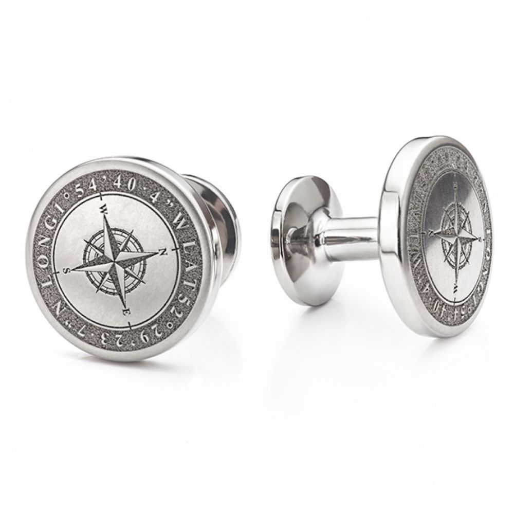 Compass engraved cufflinks in Titanium