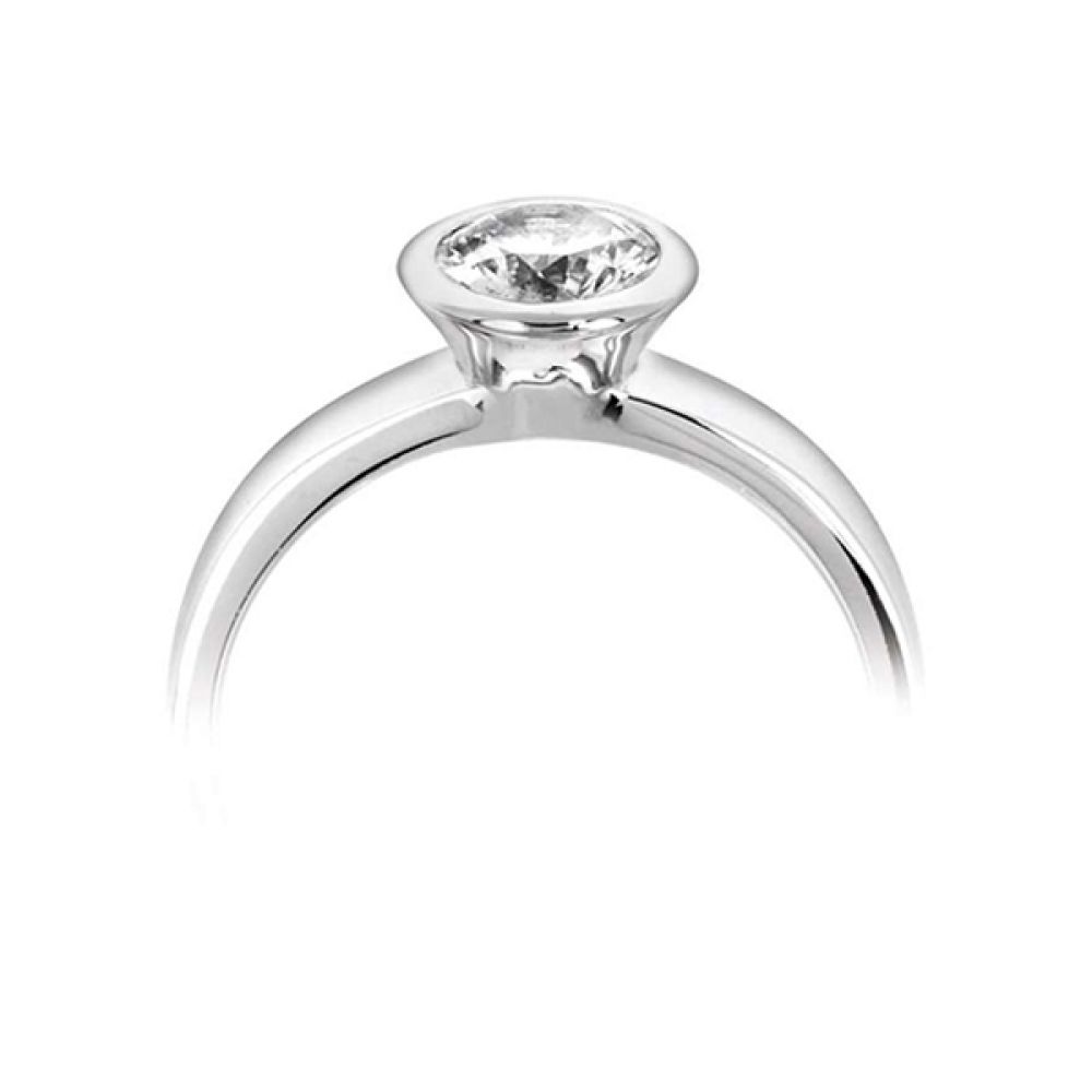 Ultramodern Wedfit Bezel Set Round Solitaire Ring Side View - White Gold