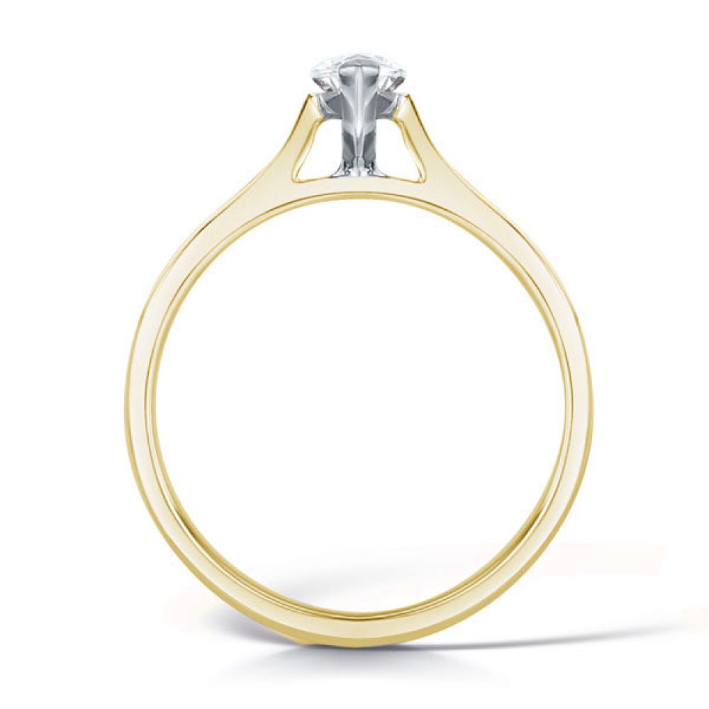 2 Claw Marquise Diamond Solitaire Ring Side View In Yellow Gold