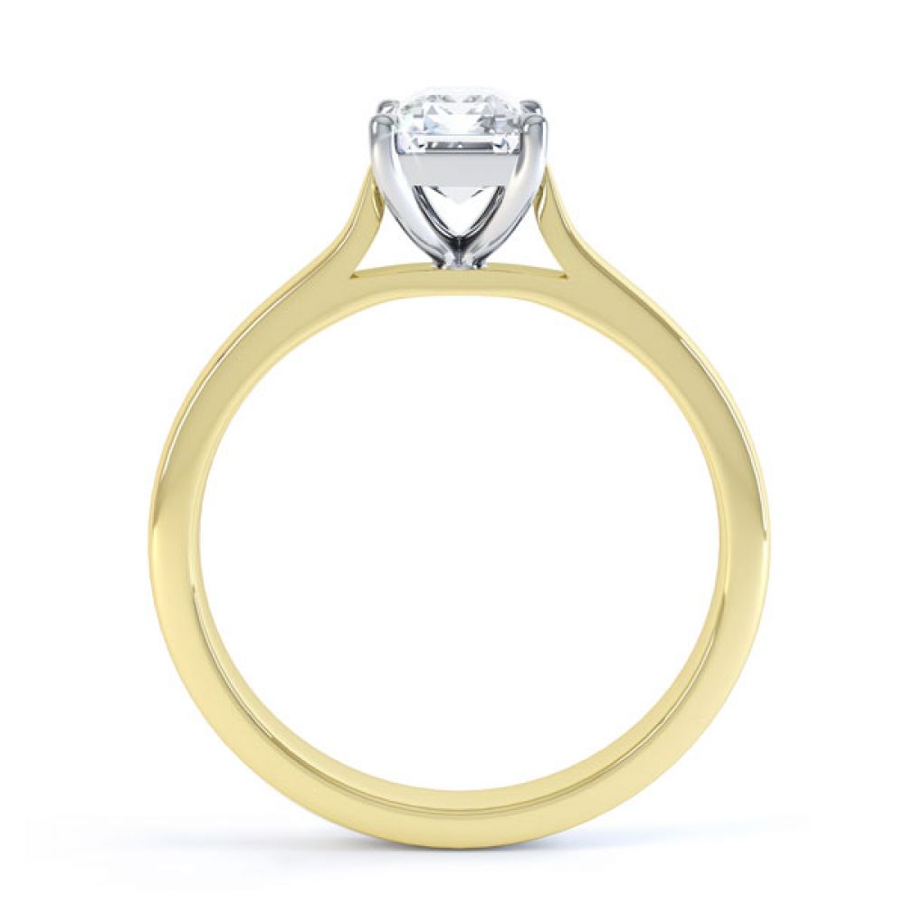 Simple 4 Claw Emerald Diamond Solitaire Ring Side View In Yellow Gold Simple 4 Claw Emerald Diamond Solitaire Ring Side View In Yellow Gold