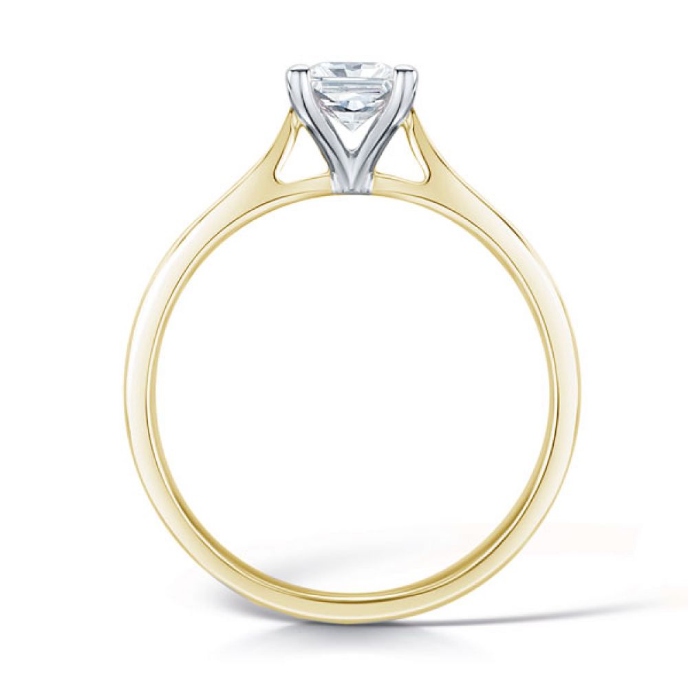 Wedfit Four Claw Princess Diamond Ring Side View In Yellow Gold Wedfit Four Claw Princess Diamond Ring Side View In Yellow Gold