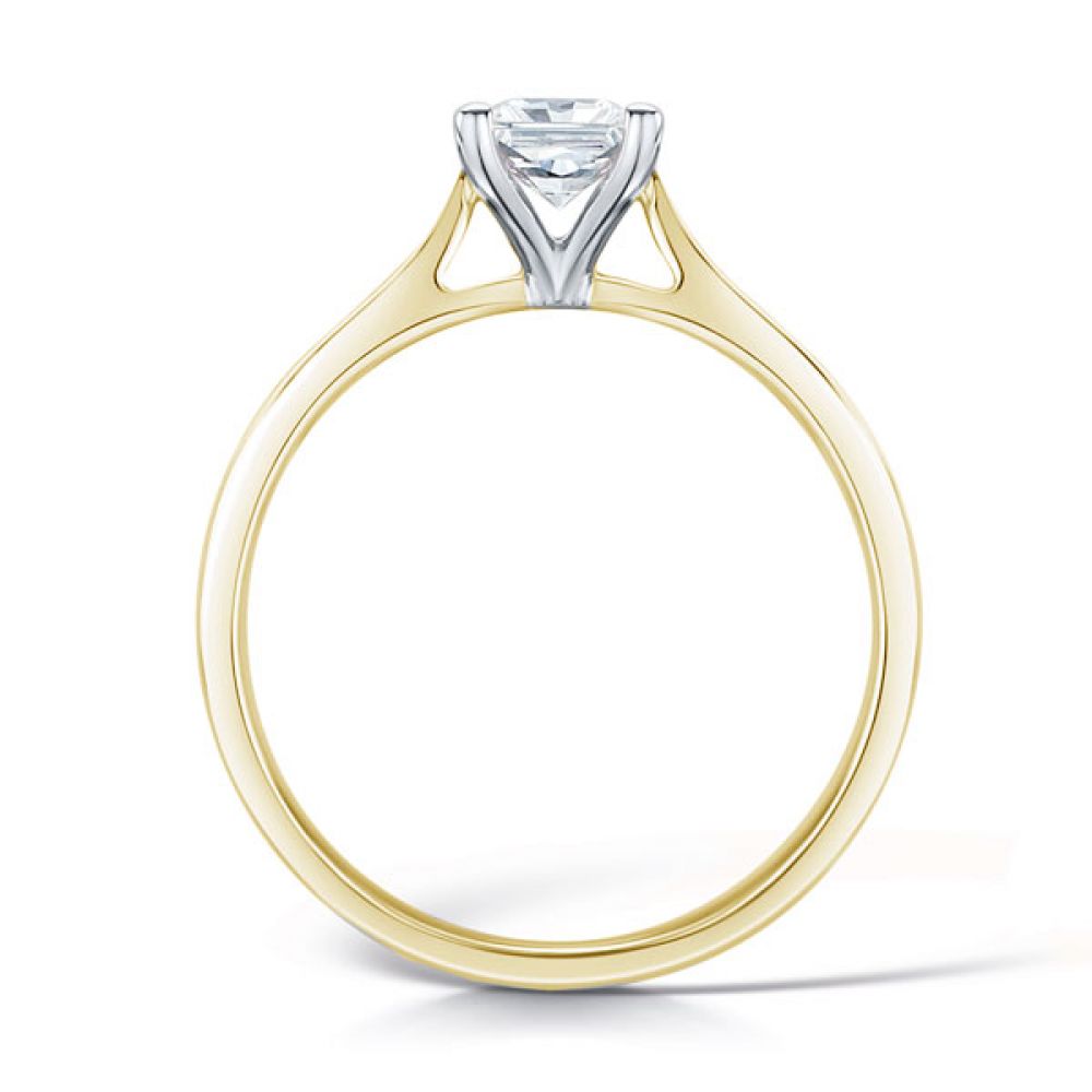 Wedfit Four Claw Princess Diamond Ring Side View In Yellow Gold