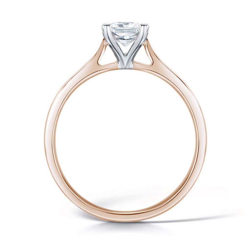 Wedfit Four Claw Princess Diamond Ring Side View In Rose Gold