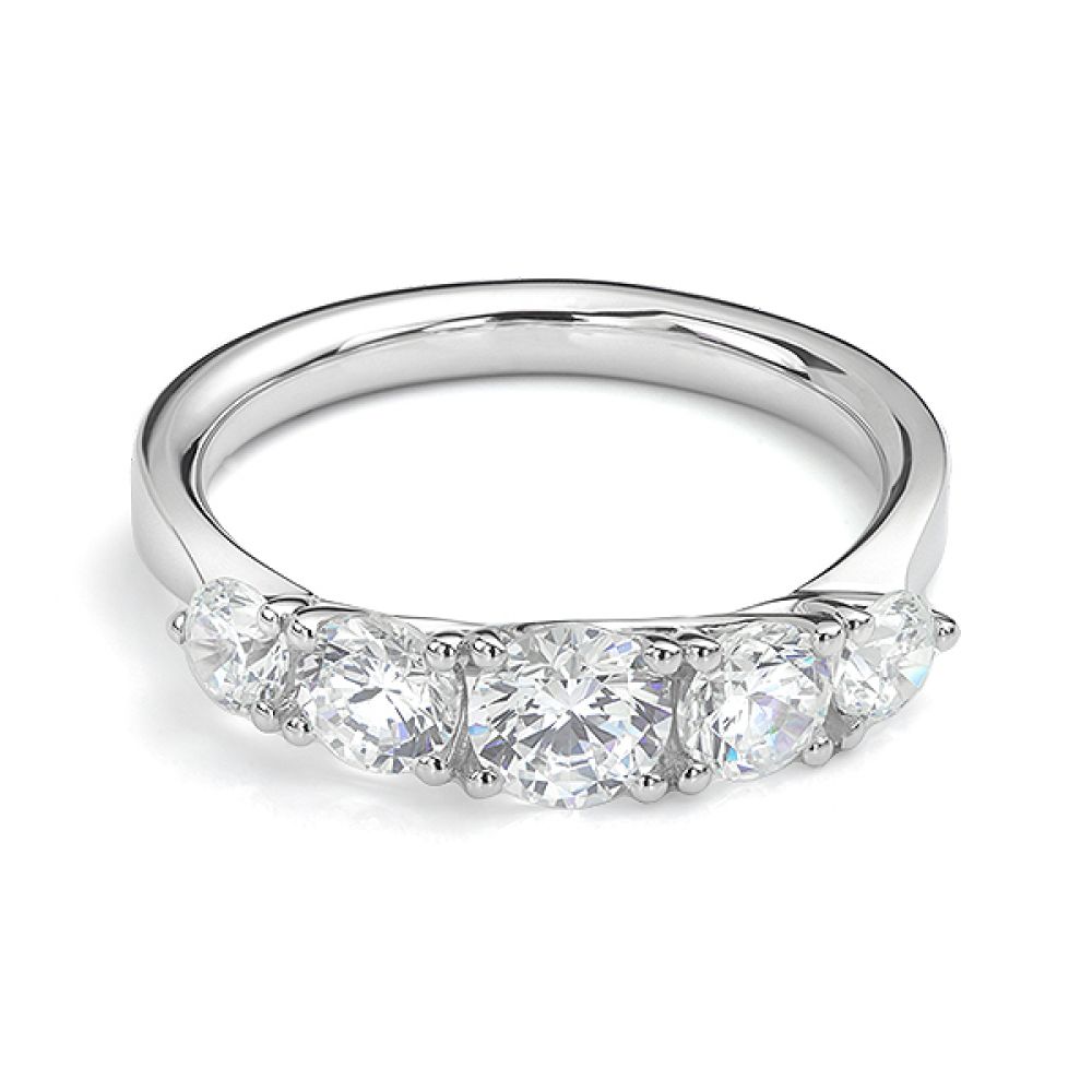 5 Stone Diamond Trellis Ring Front View White Gold