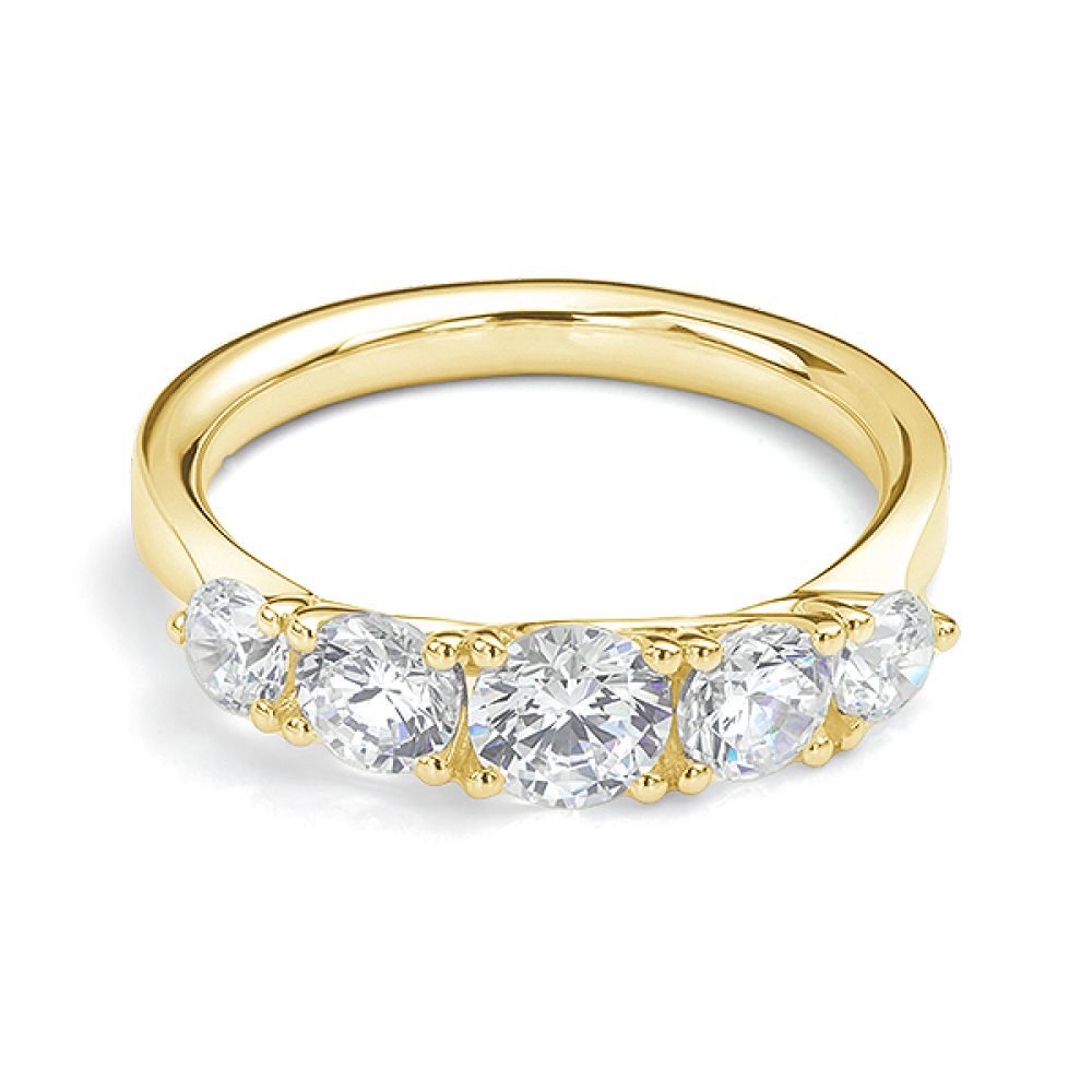 5 Stone Diamond Trellis Ring Front View Yellow Gold