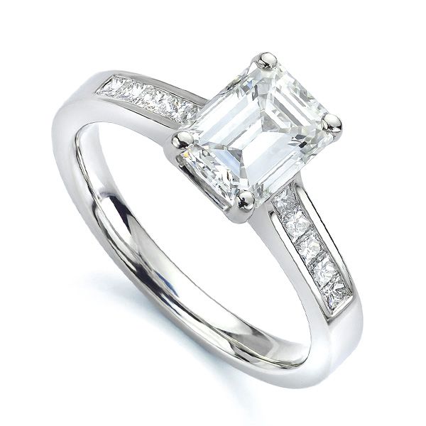 Emerald Cut Diamond Shoulder Engagement Ring Main Image