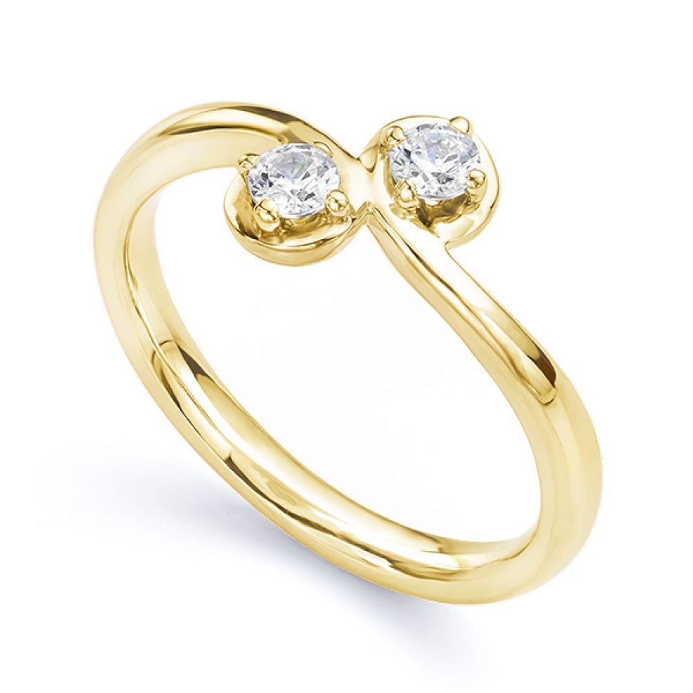 Two stone diamond twist ring Autumn yellow gold main view Two stone diamond twist ring Autumn white gold main view showing two stone twist setting in perspective view