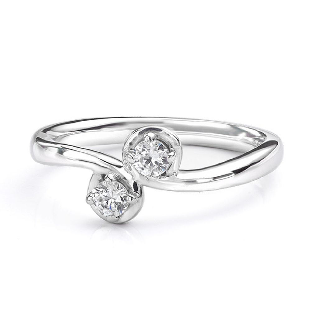 Two stone diamond twist ring Autumn white gold view of ring lying down