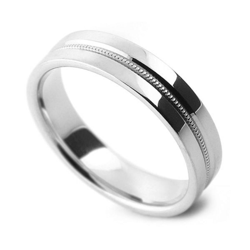 Milgrain Patterned Flat Court Profile Wedding Ring