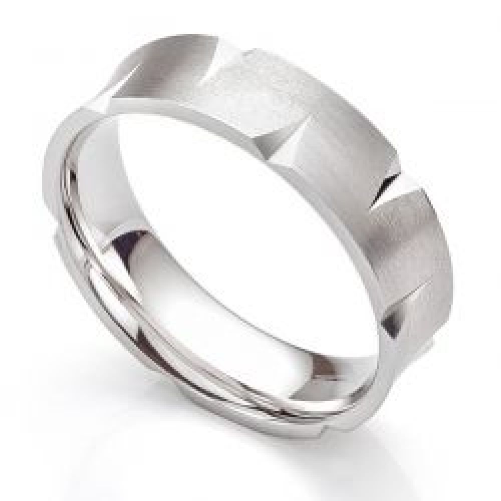 Concave Cut Patterned Wedding Ring