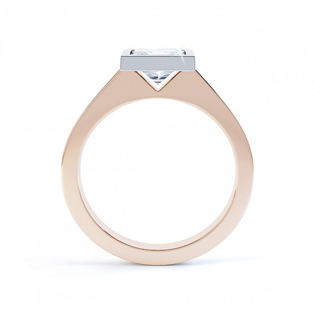 Moderne Princess cut solitaire diamond engagement ring side view rose gold