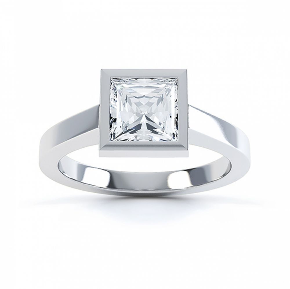 Moderne Princess cut solitaire diamond engagement ring top view white gold