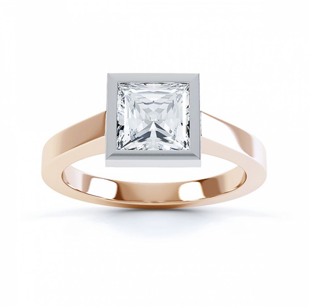 Moderne Princess cut solitaire diamond engagement ring top view rose gold