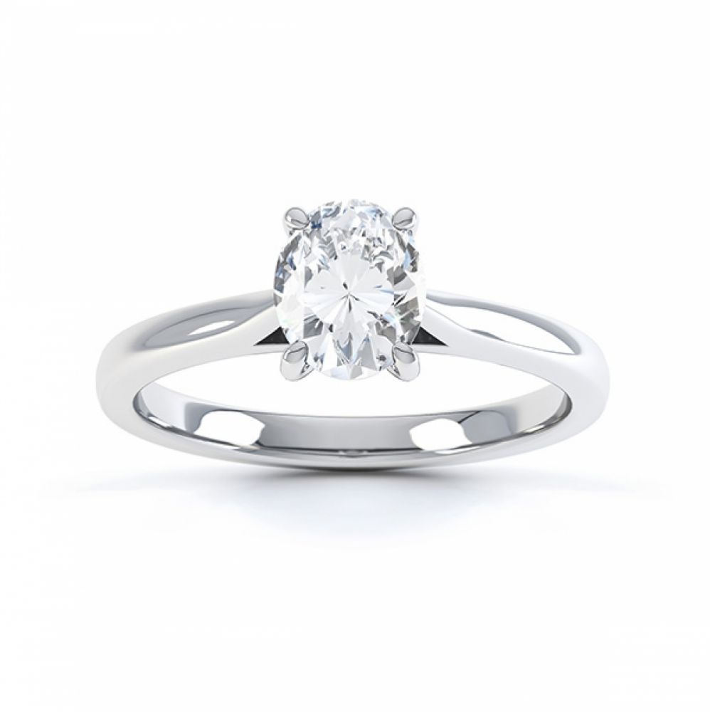 4 Claw Oval Engagement Ring in White Gold Top View