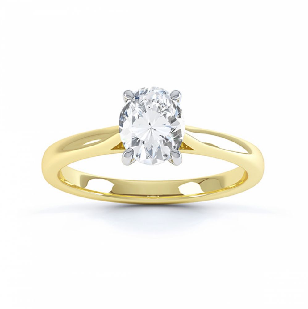 4 Claw Oval Engagement Ring in Yellow Gold top view