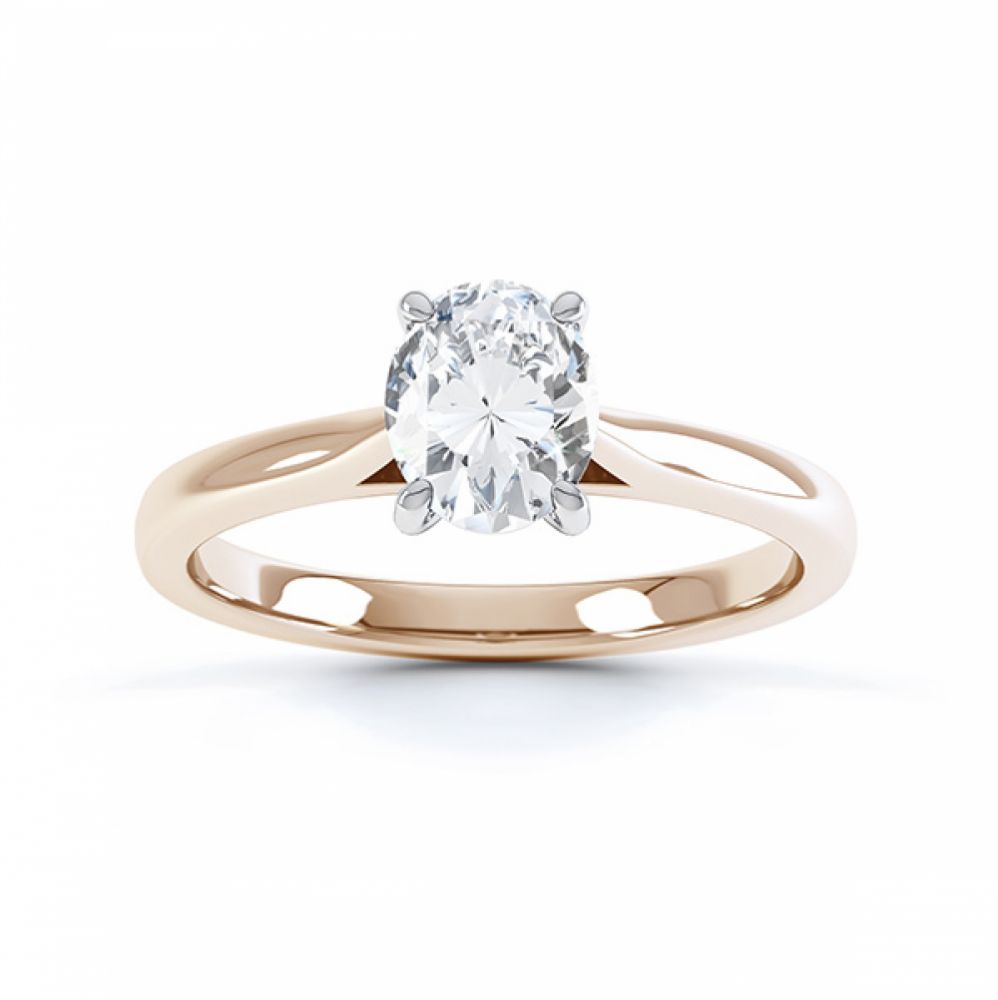 4 Claw Oval Engagement Ring in Rose Gold top view