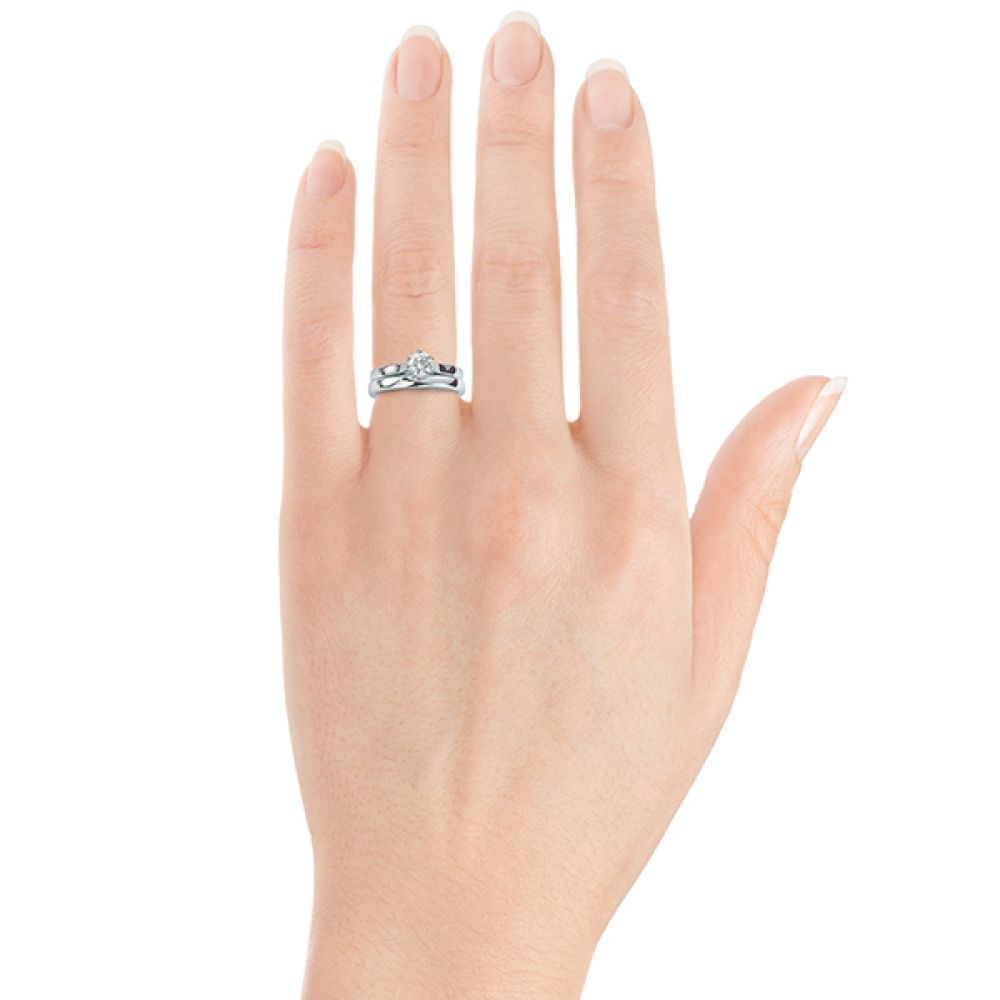 View of the Ballerina engagement ring with 2.5mm matching plain wedding ring View of the Ballerina engagement ring with 2.5mm matching plain wedding ring