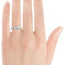 Ciel three stone wefit engagement ring on finger Ciel wedfit three stone engagement ring on finger