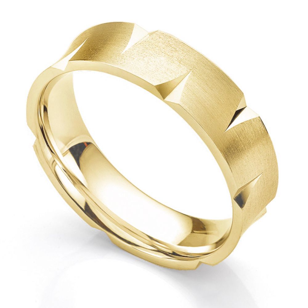 Concave patterned wedding ring 6mm yellow gold