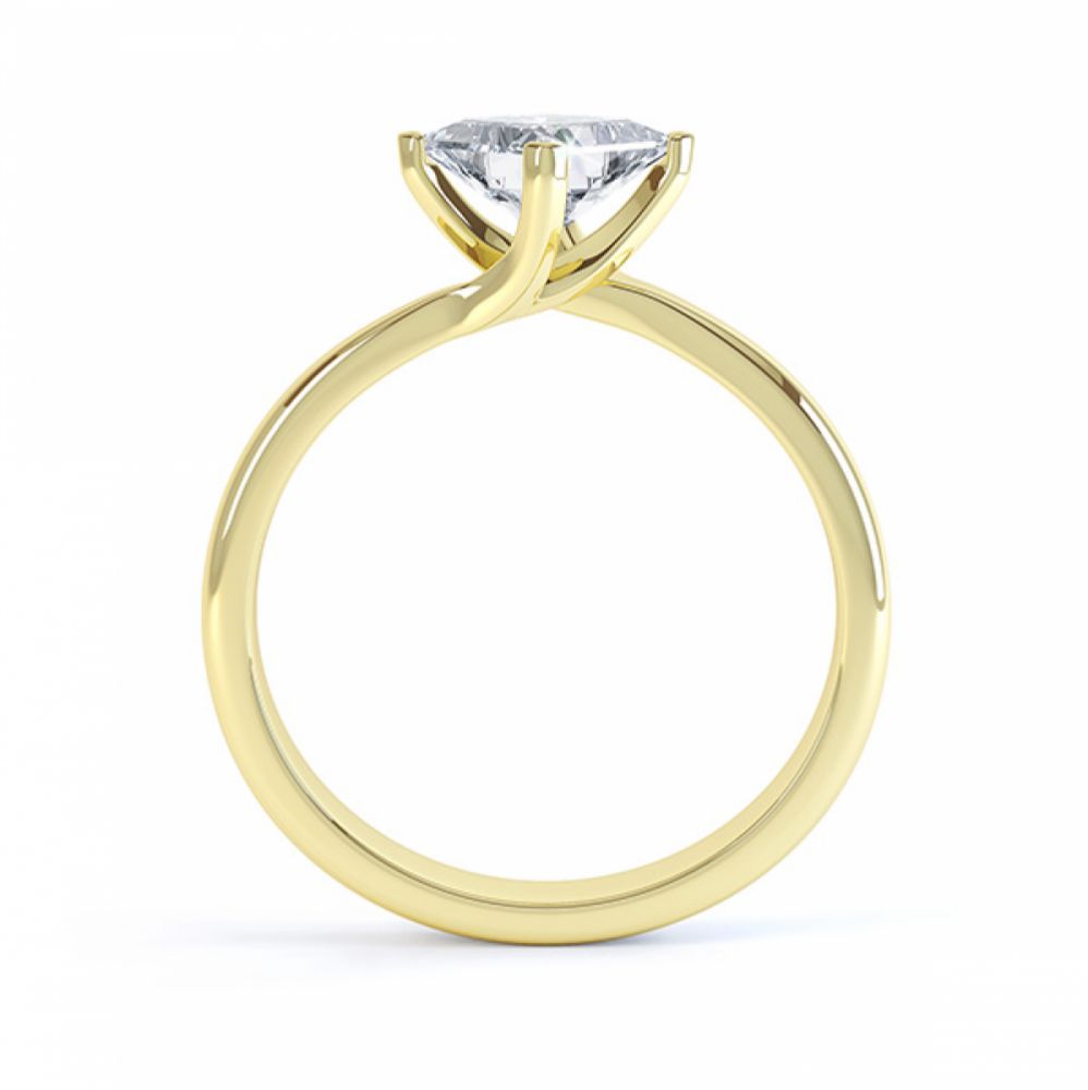 Princess Twist Engagement Ring Yellow Gold Side View