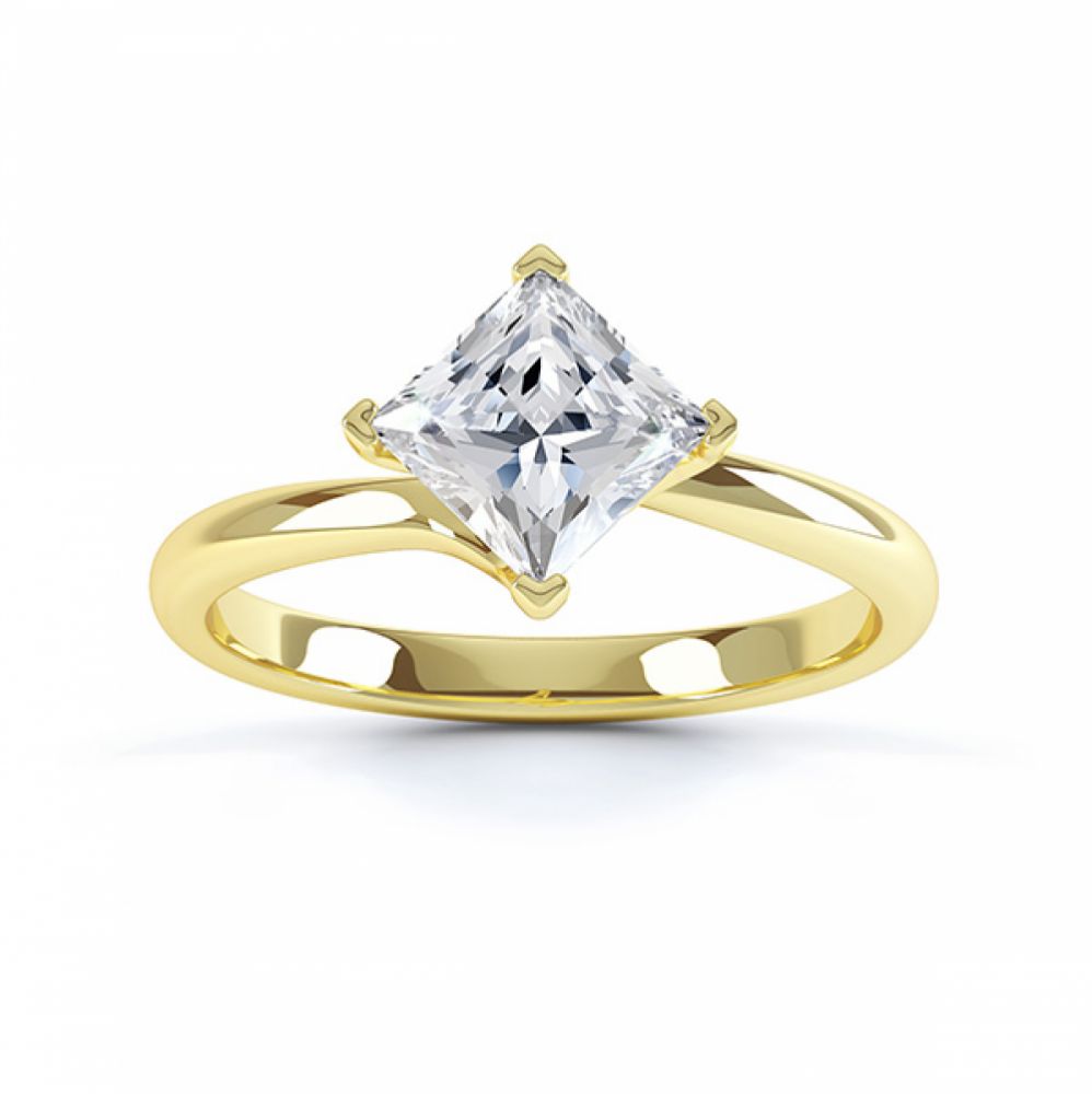 Princess Twist Engagement Ring Yellow Gold Top View