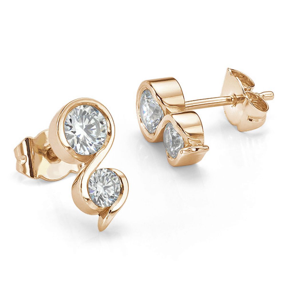 Two stone diamond swirl earrings in 18ct Rose Gold