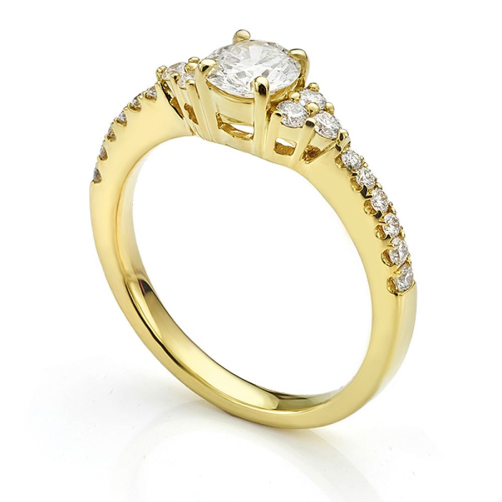 Christie diamond shoulder engagement ring in Yellow Gold side view