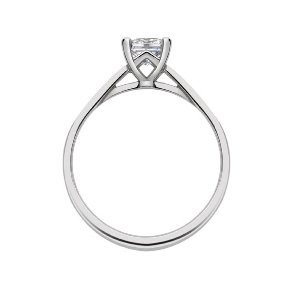 Platinum 4 Claw Princess Ring with Cathedral Setting side view - White Platinum 4 Claw Princess Ring with Cathedral Setting side view - White