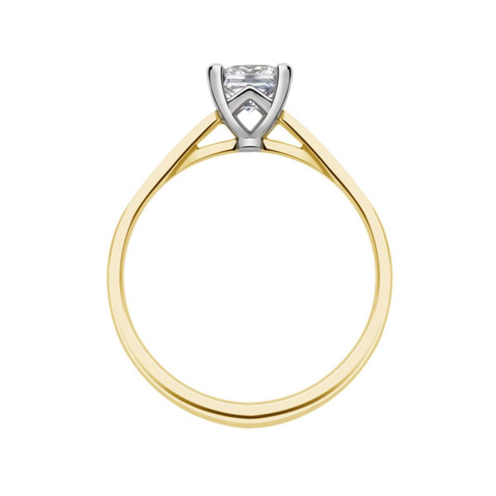 Platinum 4 Claw Princess Ring with Cathedral Setting side view - Yellow Platinum 4 Claw Princess Ring with Cathedral Setting side view - Yellow